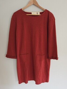 *Cynthia Rowley Red Textured Shift Dress with Ruffle Cuffs